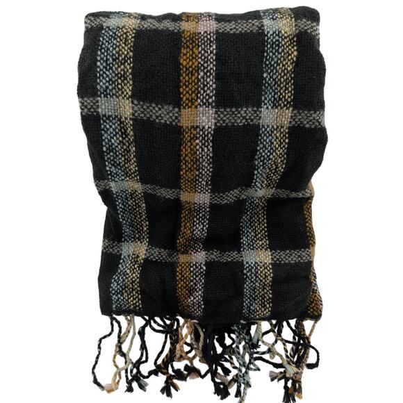 Madewell Wool Blend Black Tartan Plaid Scarf - Picture 7 of 7